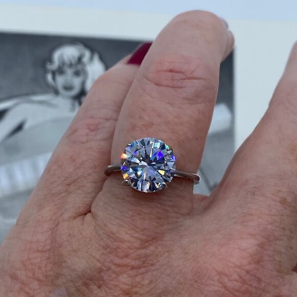 Stainless Steel Round Solitaire CZ Ring Engagement Ring - Picture 3 of 6